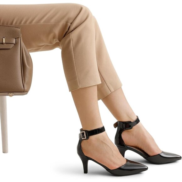 Dream Pairs Women's Black Pat Faux Suede pointed Toe Kitten Heels Pumps Shoes - Picture 7 of 7